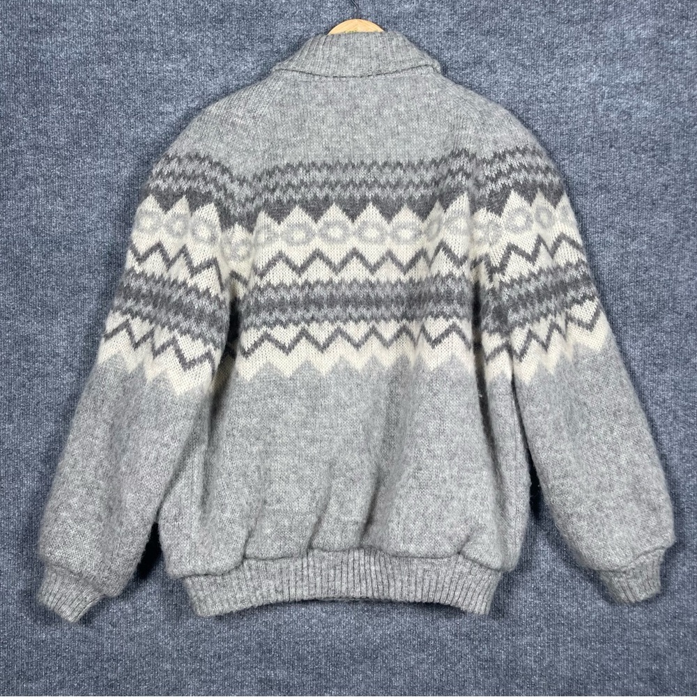 Hilda Ltd Men’s Large 100% Wool Gray Fair Isle‎ Button Down Grandpa Cardigan VTG - Picture 3 of 14